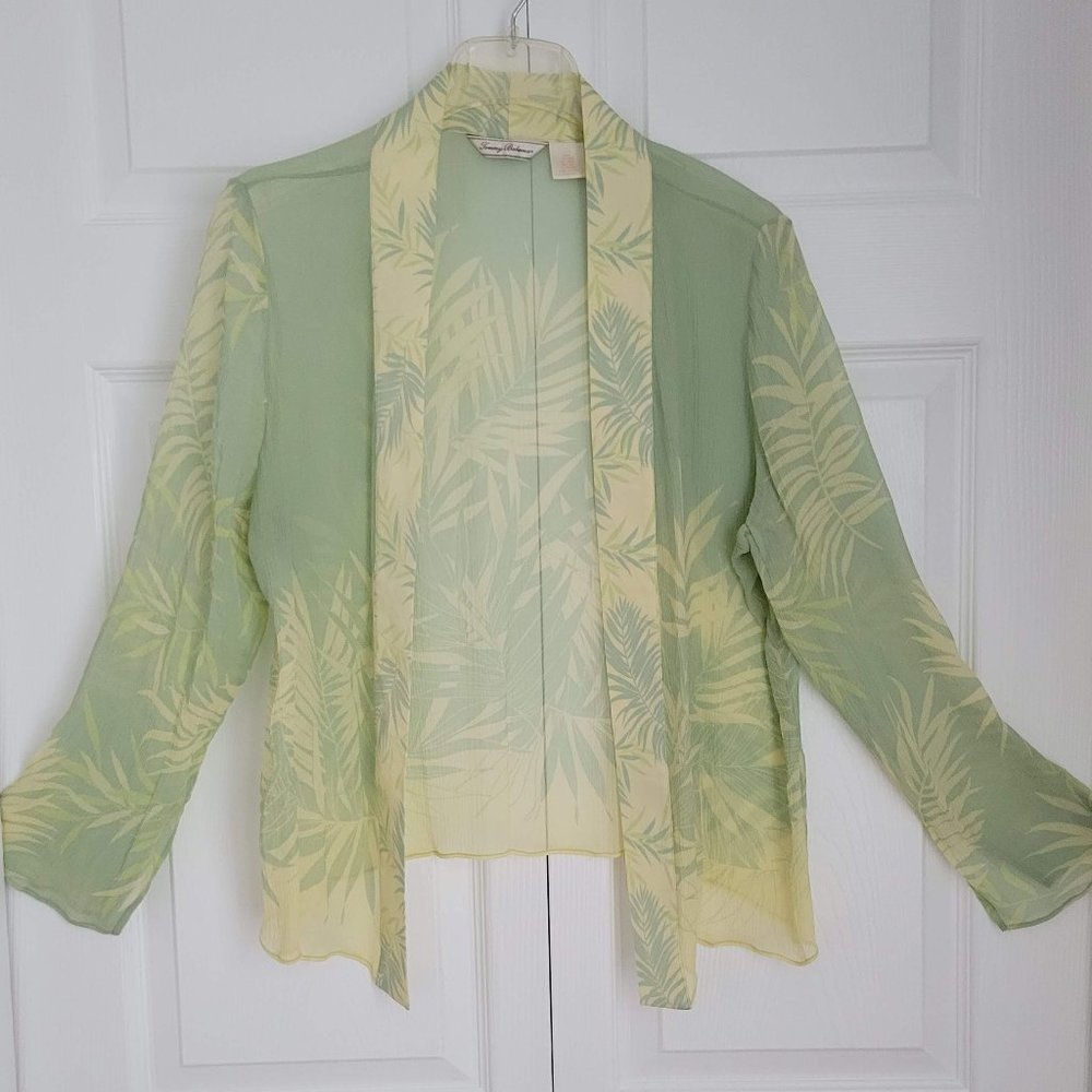 TOMMY BAHAMA Sheer Silk Open Front Cardigan/Swimsuit Cover, Yellow & Green, Sz L